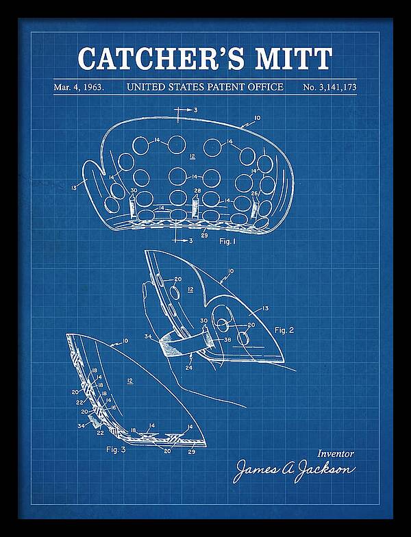 Catcher's Mitt Blueprint Patent Us3141173a