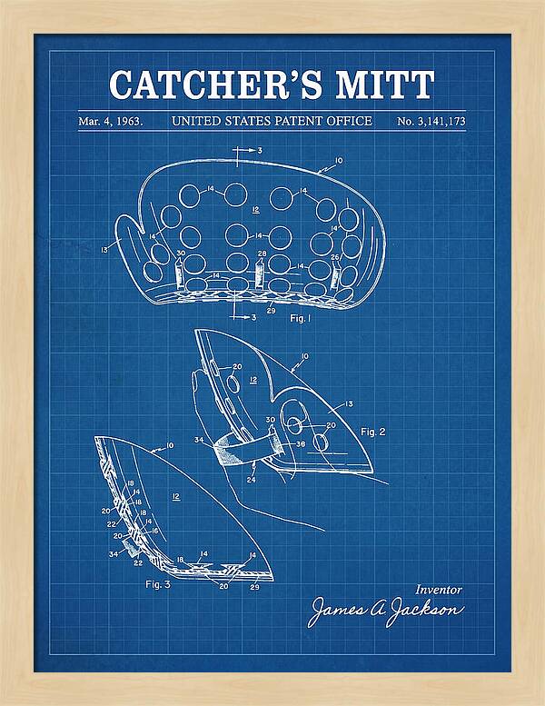 Catcher's Mitt Blueprint Patent Us3141173a