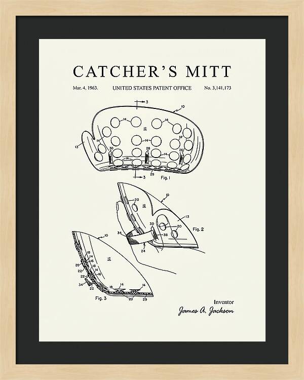 Catcher's Mitt Minimalist Patent Us3141173a