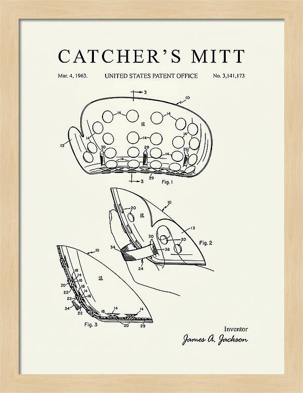 Catcher's Mitt Minimalist Patent Us3141173a