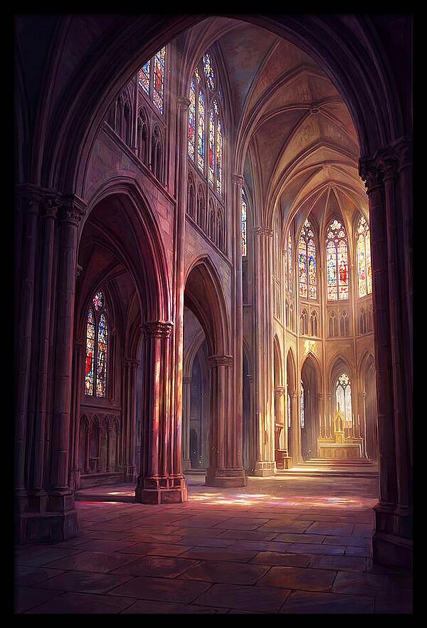 Cathedral Interior With Stained Glass