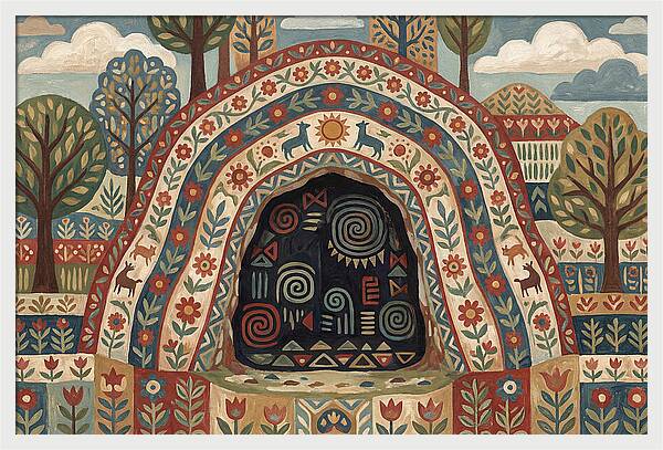 Cave Entrance With Folk Patterns