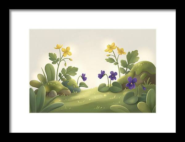 Celandine And Violets In Spring