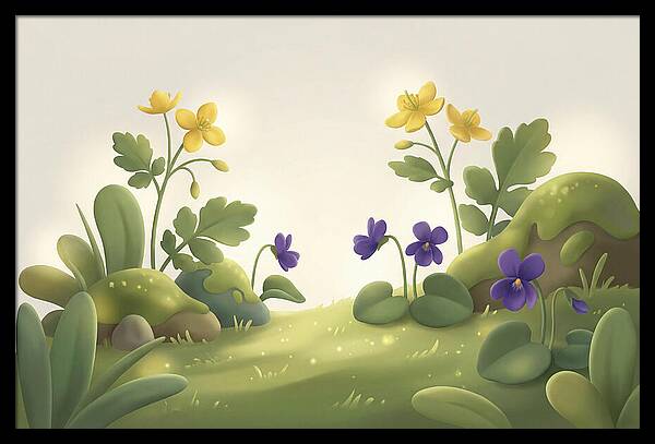 Celandine And Violets In Spring