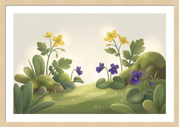 Celandine And Violets In Spring