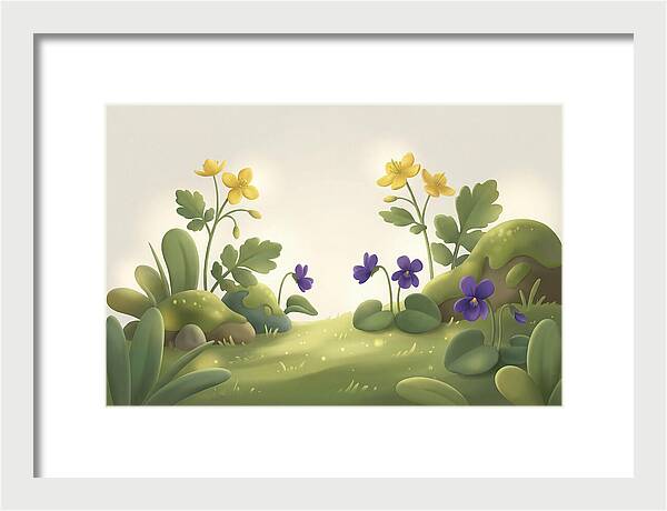 Celandine And Violets In Spring