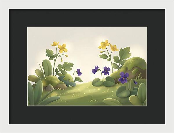 Celandine And Violets In Spring
