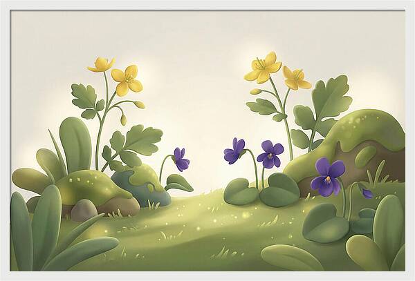 Celandine And Violets In Spring
