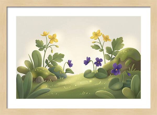 Celandine And Violets In Spring