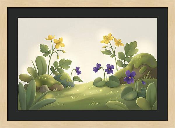 Celandine And Violets In Spring