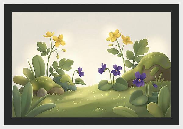 Celandine And Violets In Spring