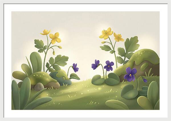 Celandine And Violets In Spring