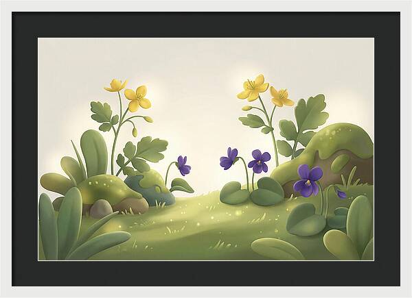 Celandine And Violets In Spring