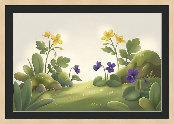 Celandine And Violets In Spring
