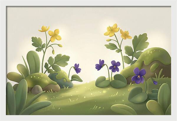 Celandine And Violets In Spring