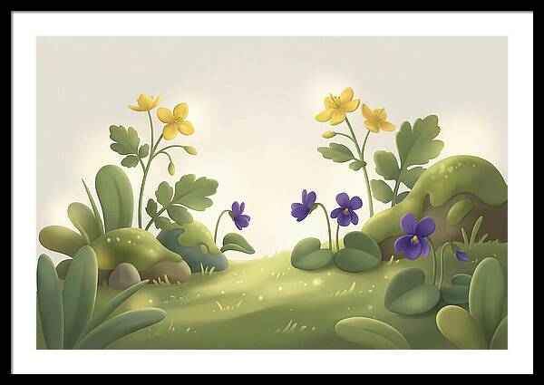 Celandine And Violets In Spring