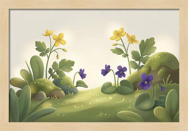Celandine And Violets In Spring