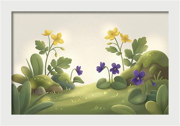 Celandine And Violets In Spring