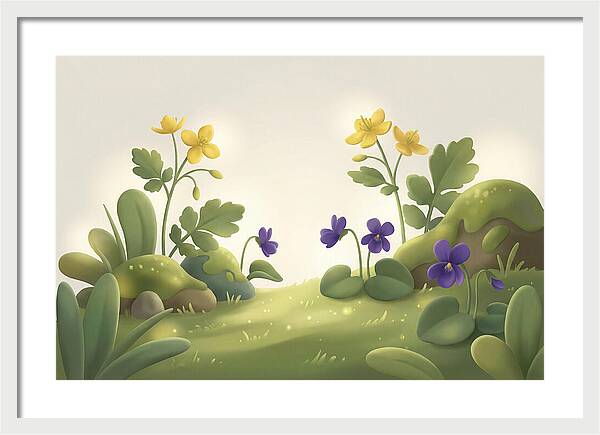 Celandine And Violets In Spring