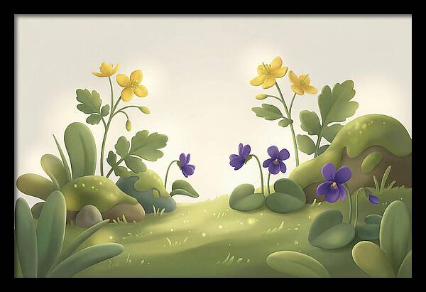 Celandine And Violets In Spring