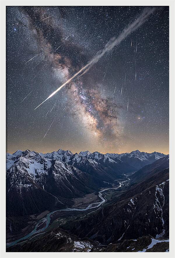 Celestial Dance Above Rugged Peaks