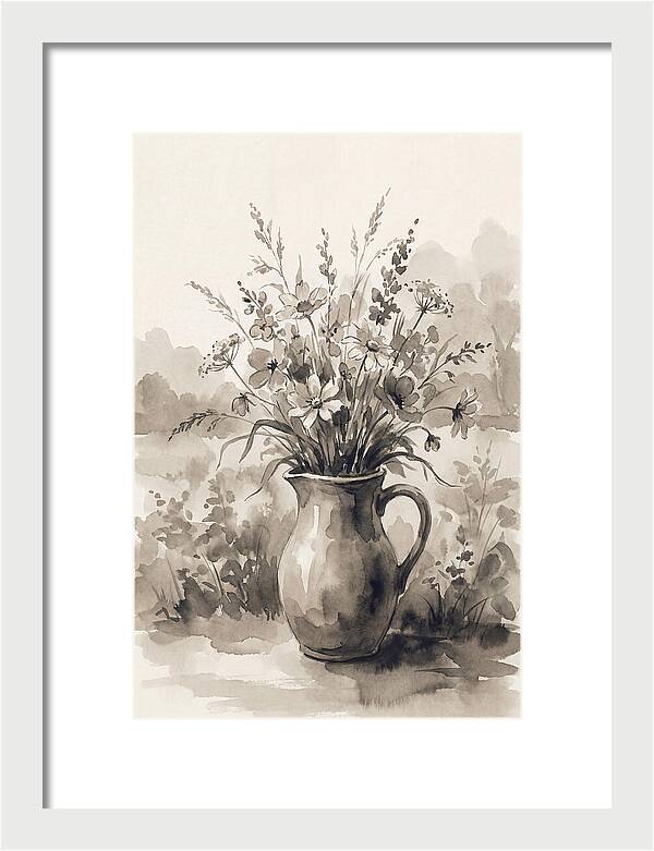 Ceramic Pitcher With Wildflowers