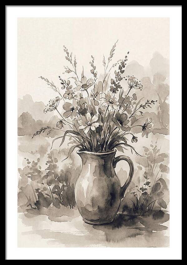 Ceramic Pitcher With Wildflowers