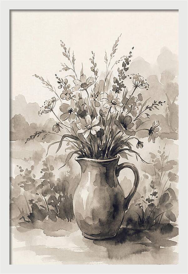 Ceramic Pitcher With Wildflowers