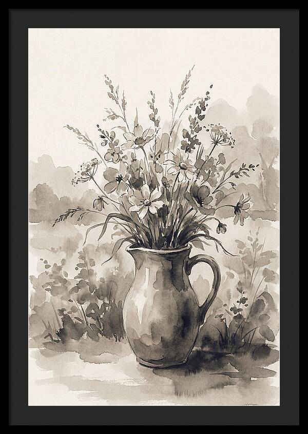 Ceramic Pitcher With Wildflowers