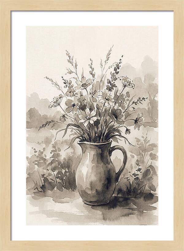 Ceramic Pitcher With Wildflowers