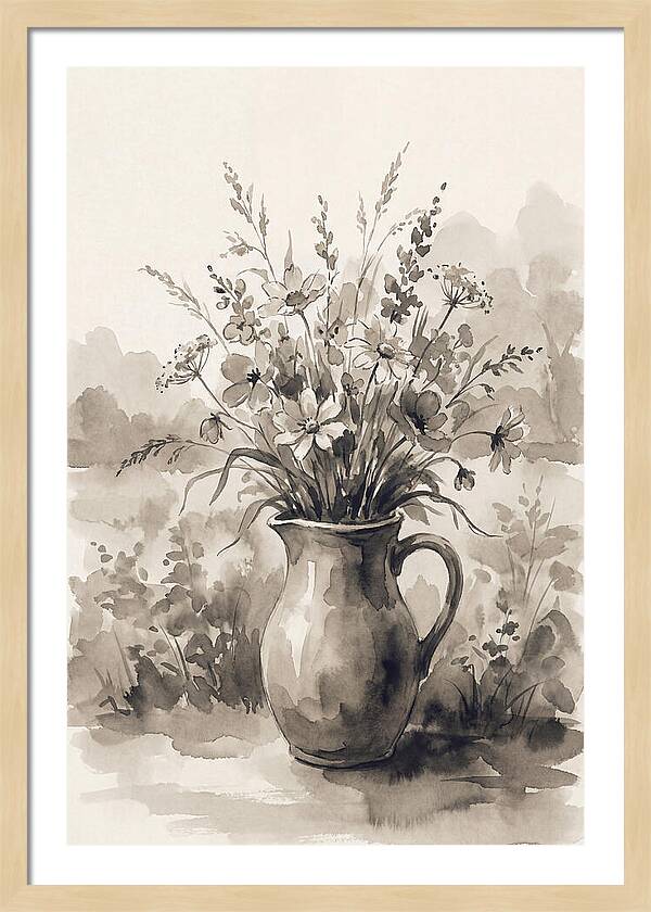 Ceramic Pitcher With Wildflowers