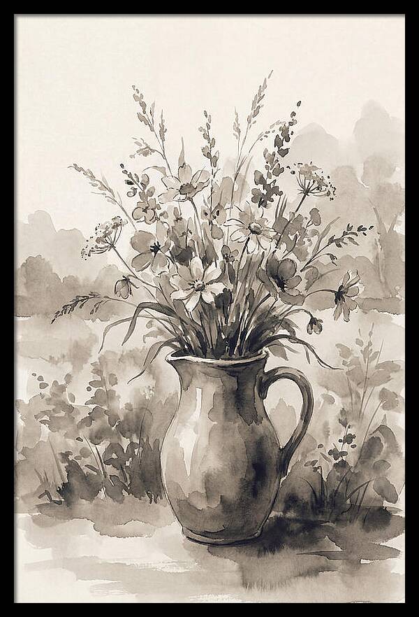 Ceramic Pitcher With Wildflowers