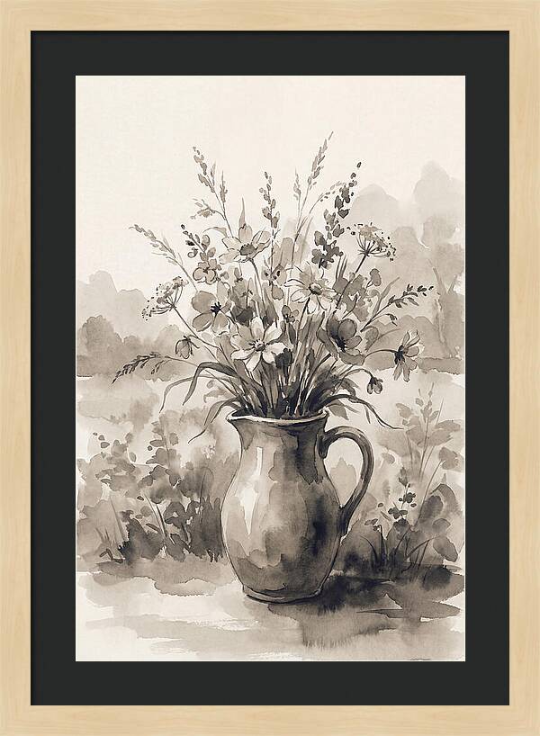 Ceramic Pitcher With Wildflowers