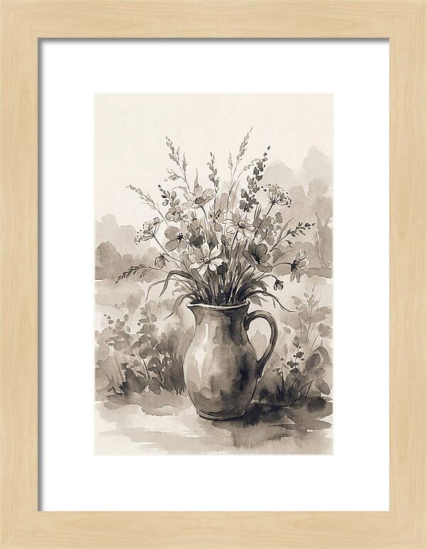 Ceramic Pitcher With Wildflowers