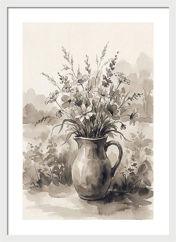 Ceramic Pitcher With Wildflowers