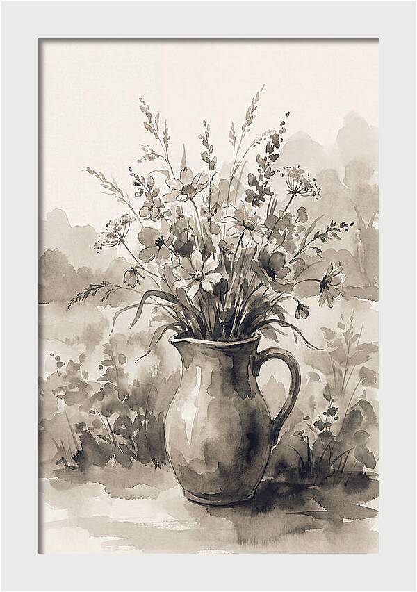 Ceramic Pitcher With Wildflowers