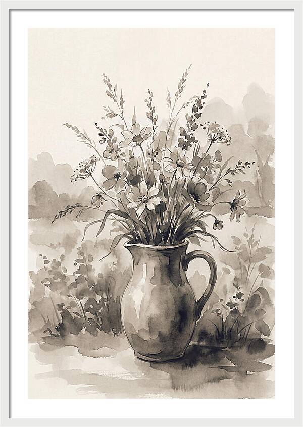 Ceramic Pitcher With Wildflowers