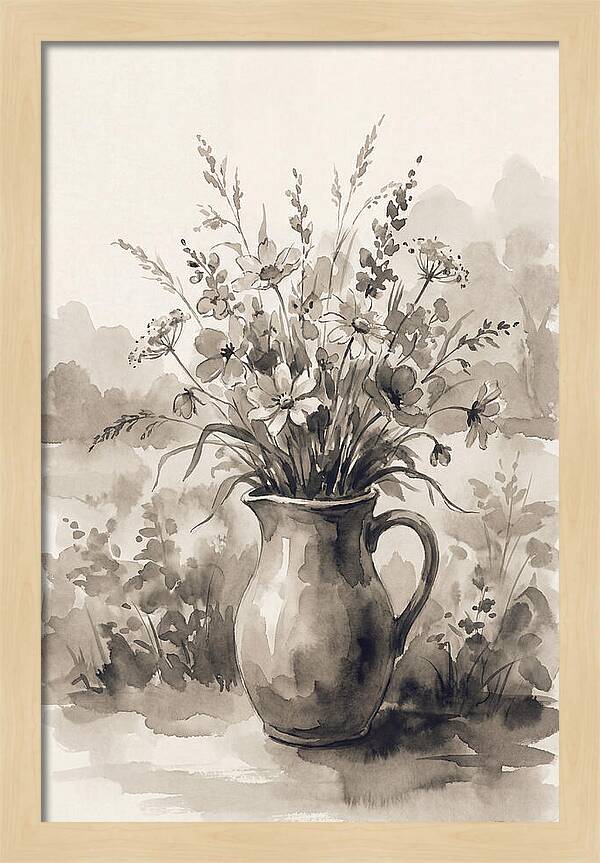 Ceramic Pitcher With Wildflowers