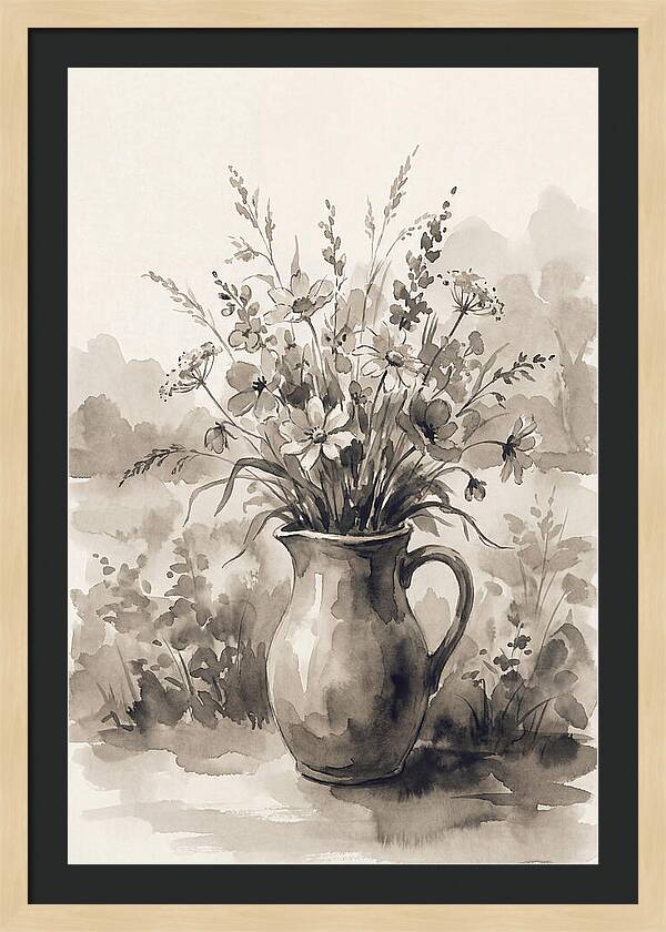 Ceramic Pitcher With Wildflowers