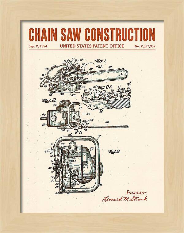 Chain Saw Retro Patent Us2827932a