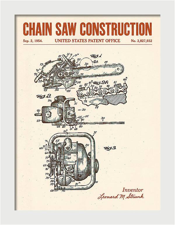 Chain Saw Retro Patent Us2827932a