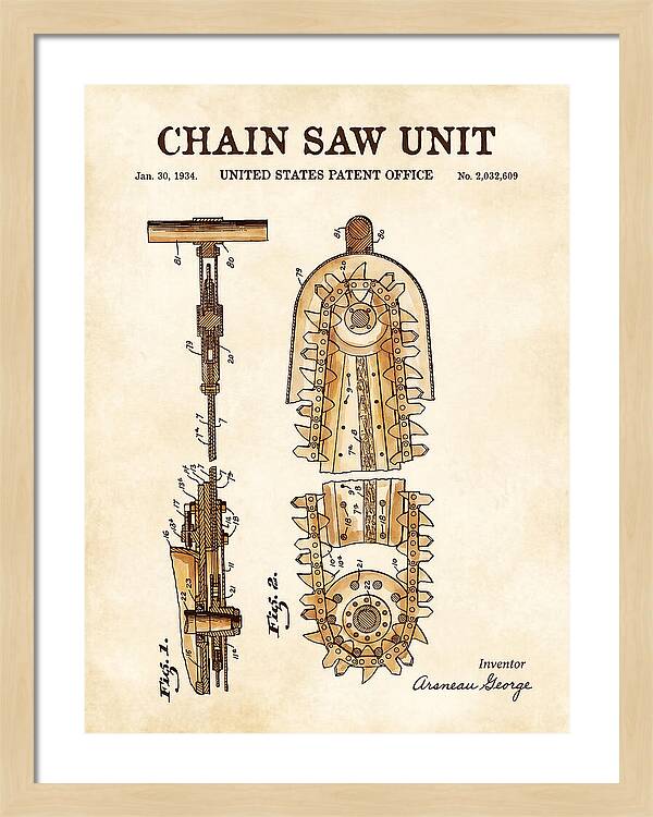 Chain Saw Watercolor Patent Us2032609a