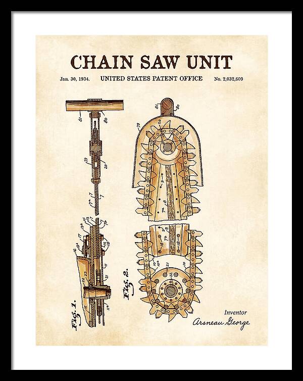 Chain Saw Watercolor Patent Us2032609a