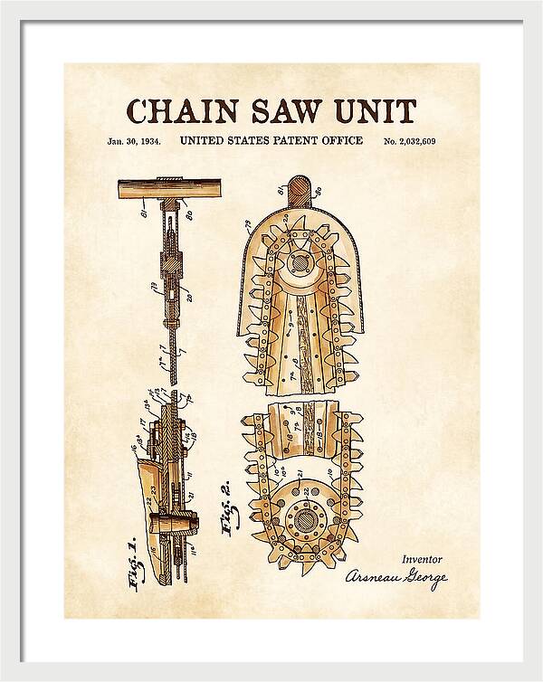 Chain Saw Watercolor Patent Us2032609a