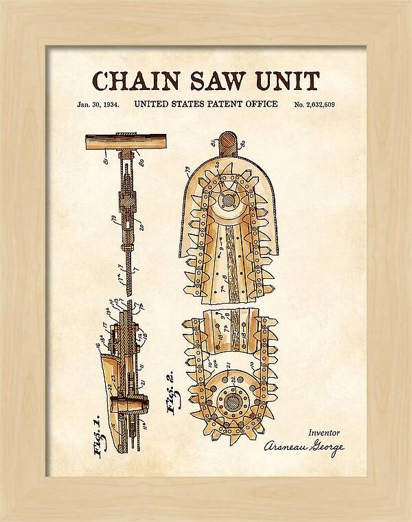 Chain Saw Watercolor Patent Us2032609a