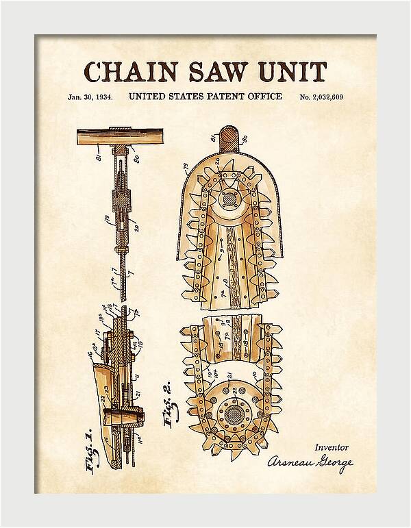 Chain Saw Watercolor Patent Us2032609a