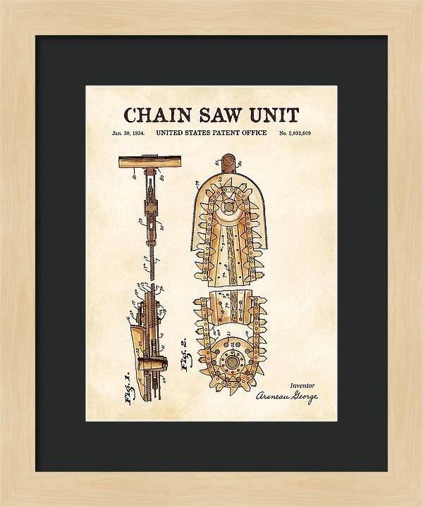 Chain Saw Watercolor Patent Us2032609a