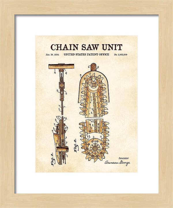 Chain Saw Watercolor Patent Us2032609a