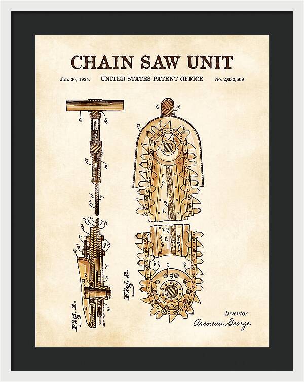 Chain Saw Watercolor Patent Us2032609a