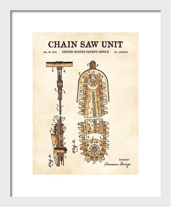 Chain Saw Watercolor Patent Us2032609a
